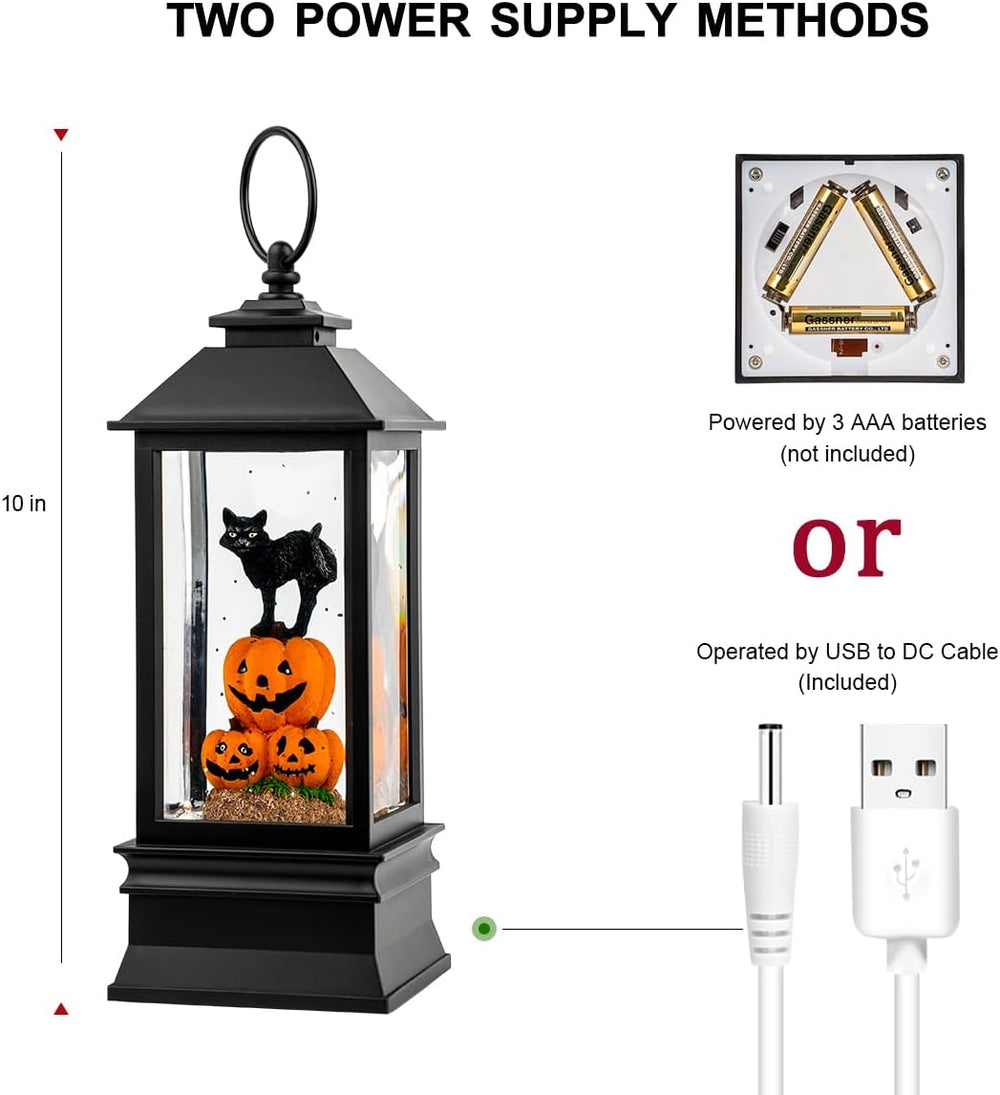 Halloween Snow Globe Lantern Water Glittering Spooky Witch' s Black Cat i...