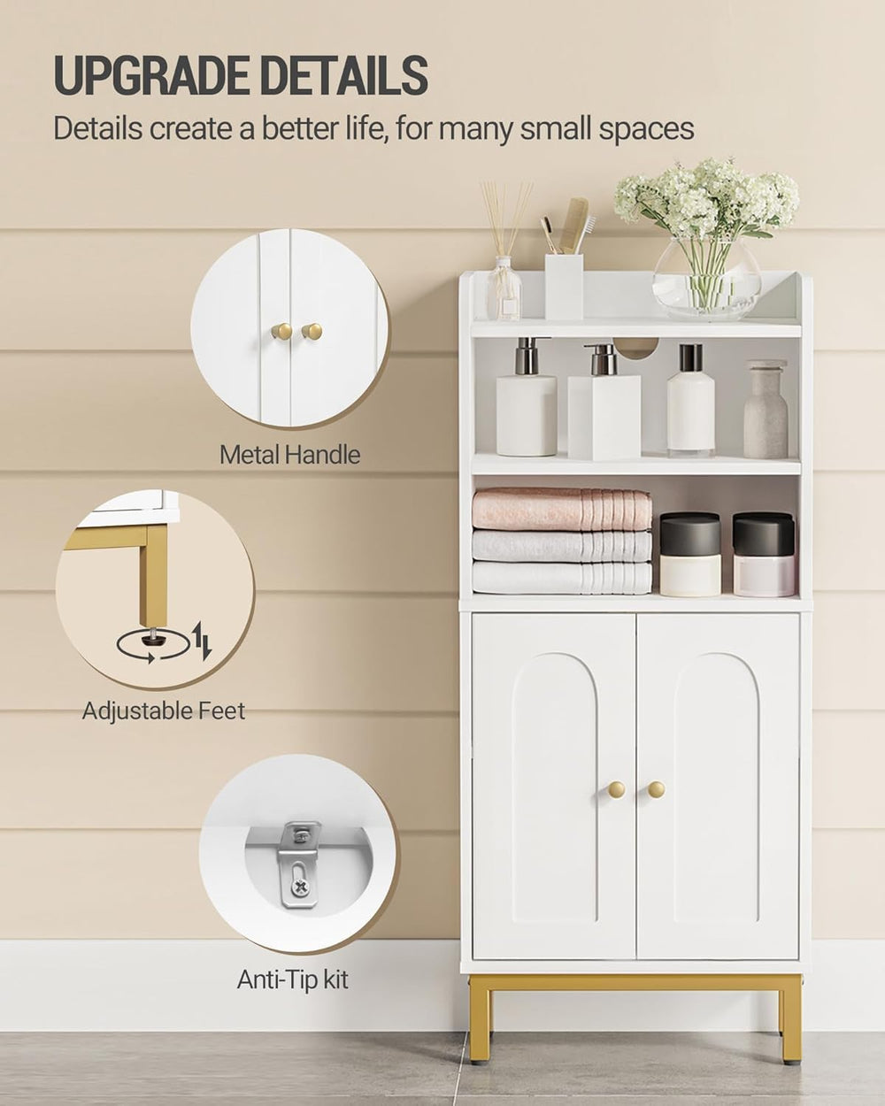 Hzuaneri Bathroom Storage Cabinet, Small Floor Cabinet with 2 Door
