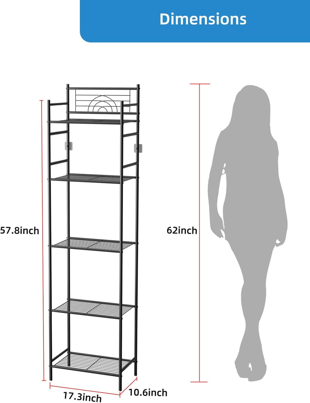 LEEDA 5-Tier Metal Shelving Unit, Sturdy Bathroom Storage Shelf & Free St...