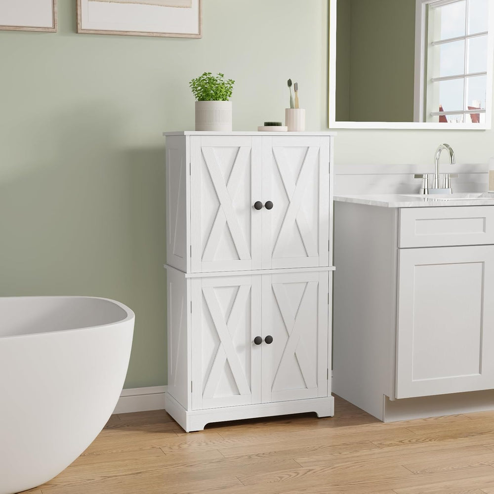 Farmhouse Bathroom Storage Cabinet, 4-Door Floor Cabinet