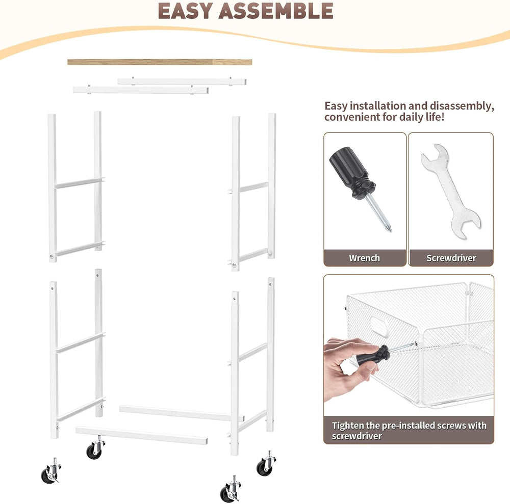 Kitchen Storage Cart with Drawers,Metal Snack Cart Organizer,White