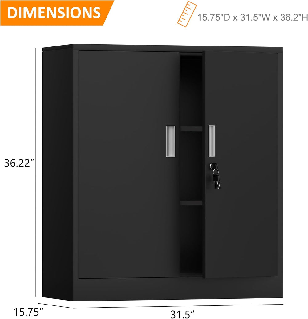 Metal Storage Cabinet with Locking Doors, Adjustable Shelves, Black