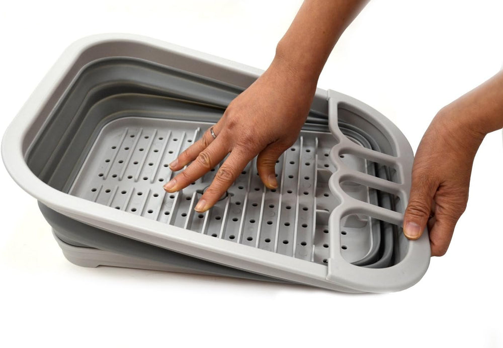 SAMMART Set of 2 Collapsible Dish Drainer with Drainer Board - Foldable Dryin...