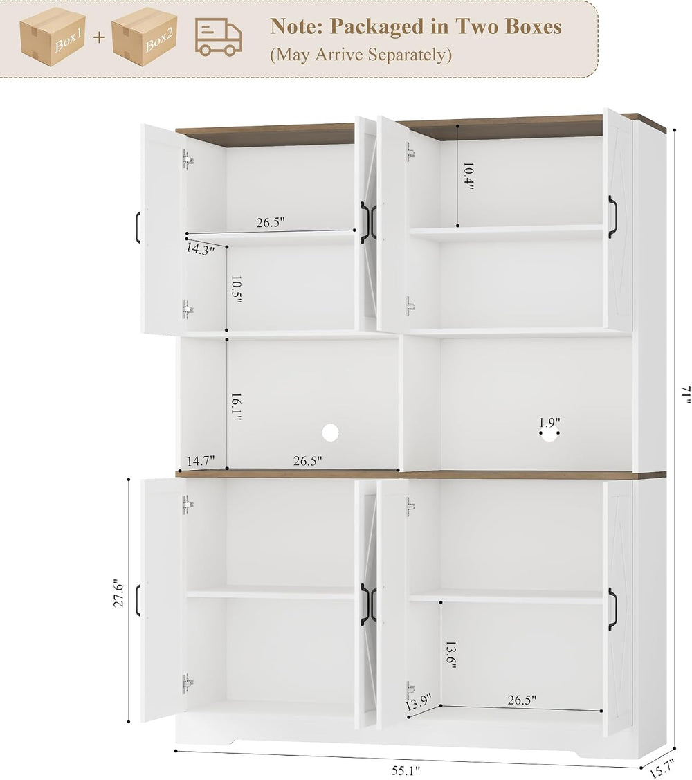 HOSTACK 55" W Pantry Cabinet, 71" Tall Kitchen Hutch Storage Cabine...