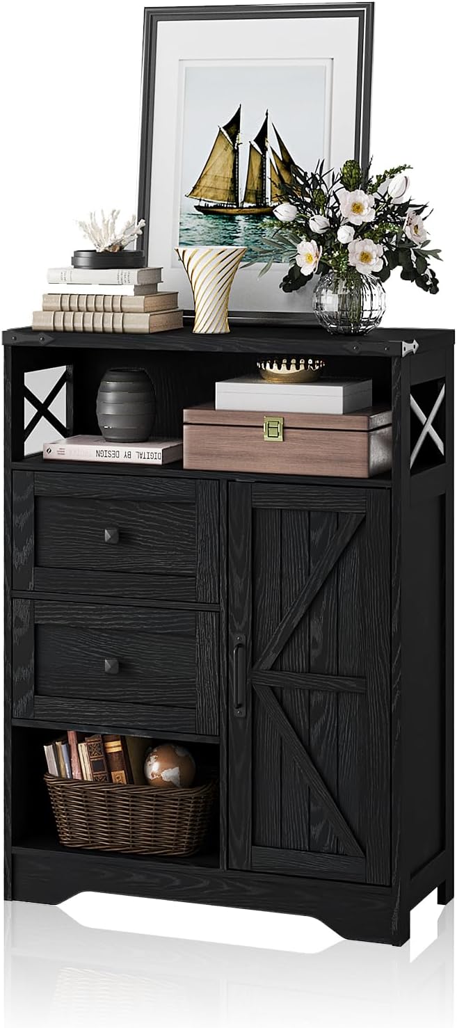 Fameill Farmhouse Storage Cabinet with 2 Drawers & Shelves,Black