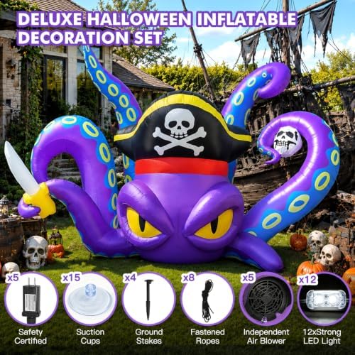 Halloween Inflatable Outdoor Decoration 9FT Pirate Octopus with 4 Tentacles