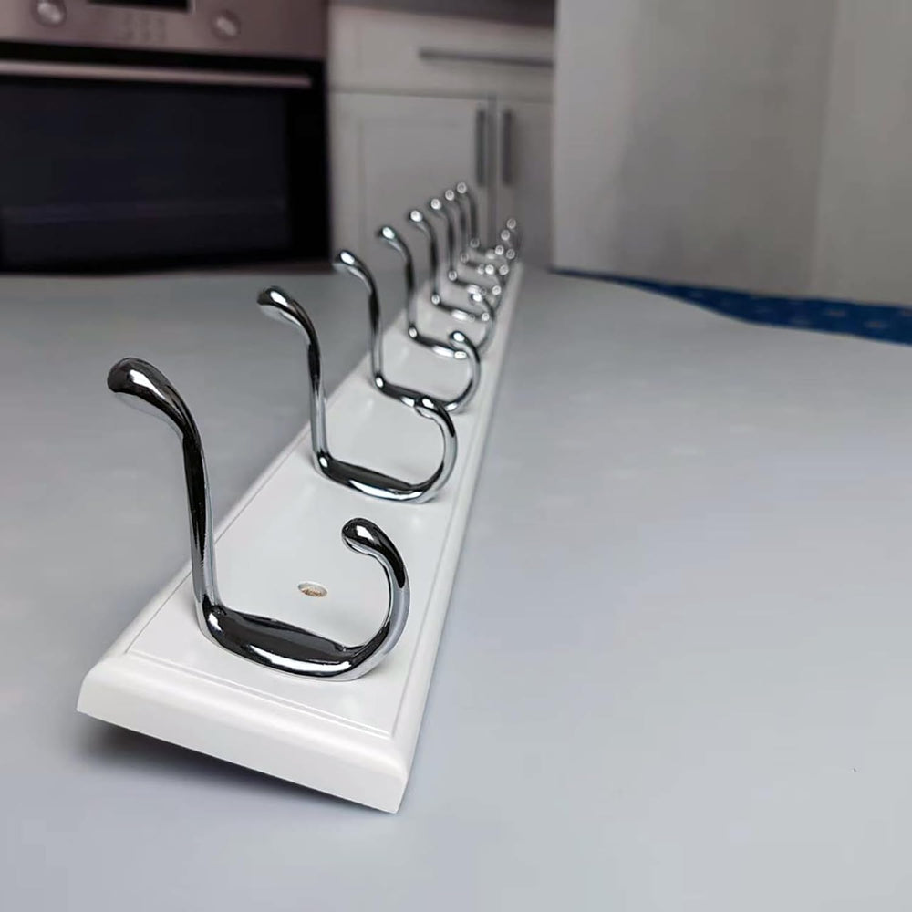 Wooden Wall Mounted Coat Rack 35 inch (90cm) with 8 Silver Hooks, Lang Wood W...