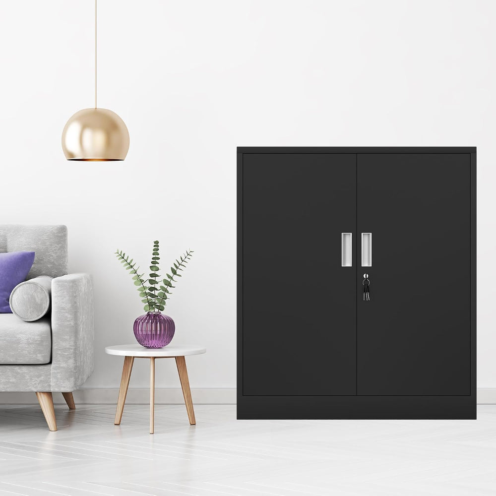 Metal Storage Cabinet with Locking Doors, 36.22" H, Black