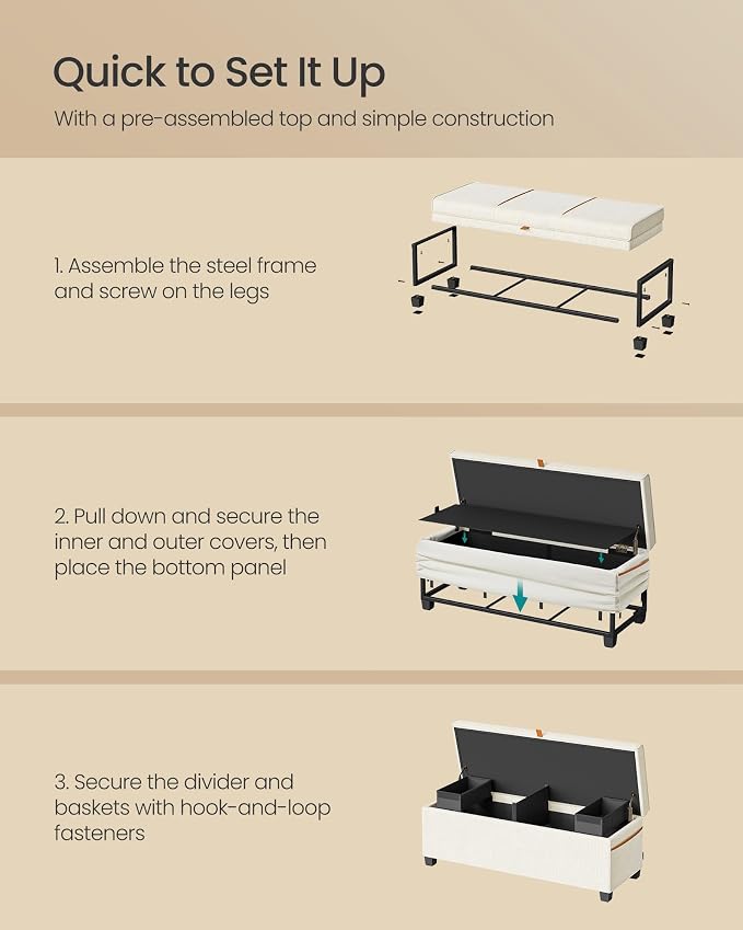 SONGMICS Storage Ottoman Bench, Storage Chest, 15.7 x 43.3 x 15.7 Inches