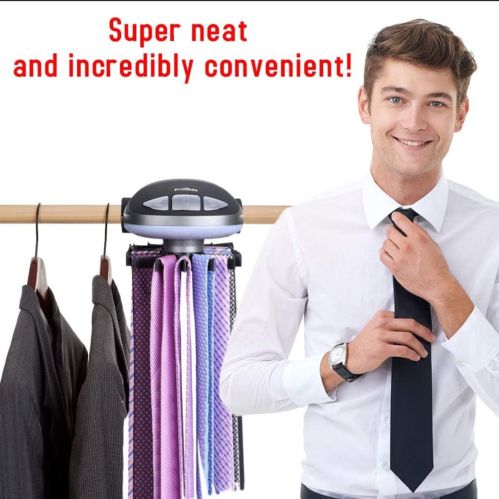 Motorized Tie Rack Closet Organizer, Holds & Displays Up to 50 Ties + 4 B...
