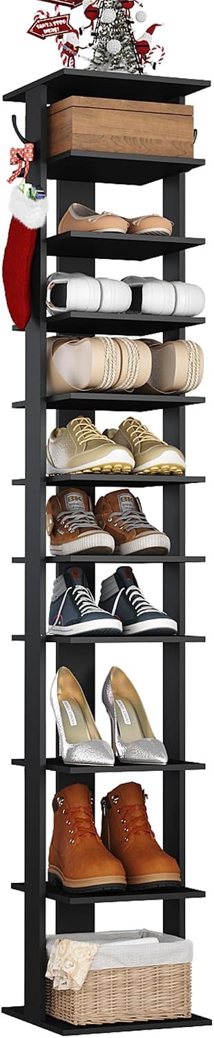 HOMEFORT 10-Tier Vertical Shoe Rack, Corner Shoe Tower, Slim Shoe Organizer w...