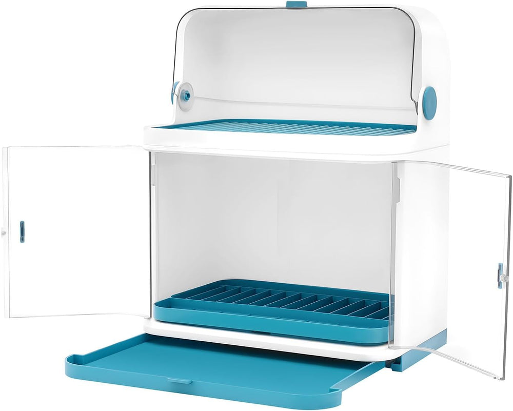 2-Tier Dish Dryer Rack with Cover & Drainboard Utensil Organizer with Lid...