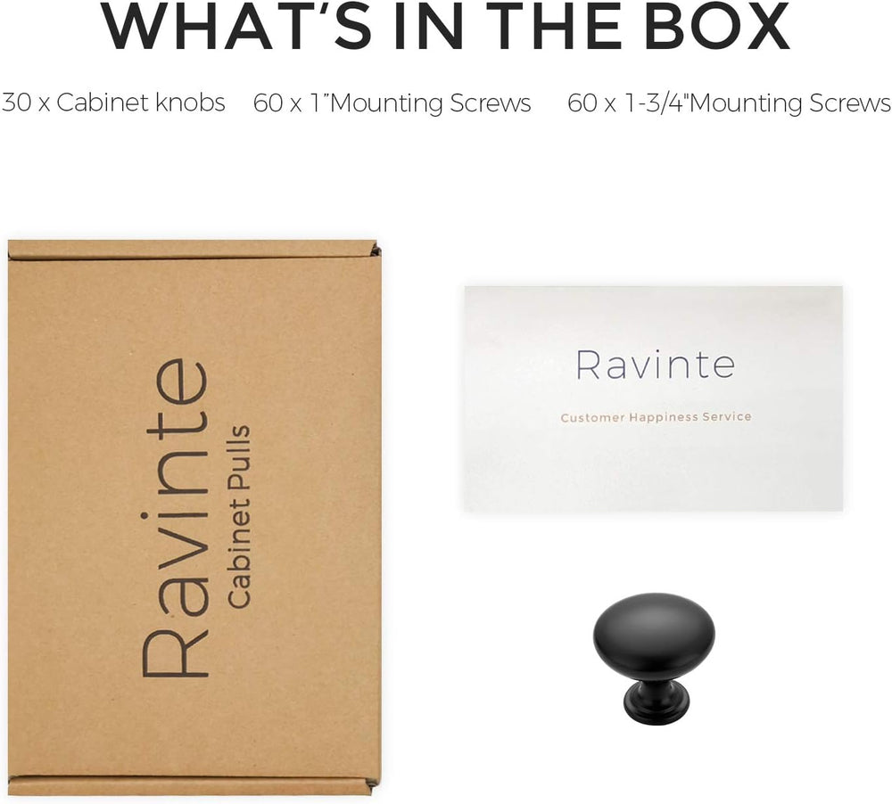 Ravinte Matte Black Cabinet Knobs, Zinc Knobs Drawer Pulls, 30 Pack