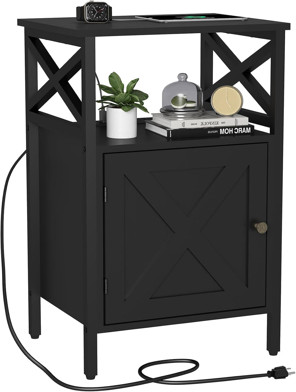 End Table with Charging Station, Side Table with Power Outlet & USB Ports