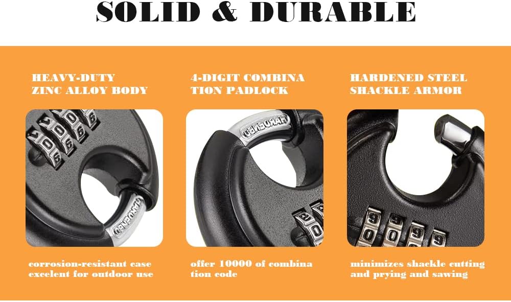 WULALACK Outdoor Combination Lock,4 Digit Discus Combination Padlock,Heavy Du...