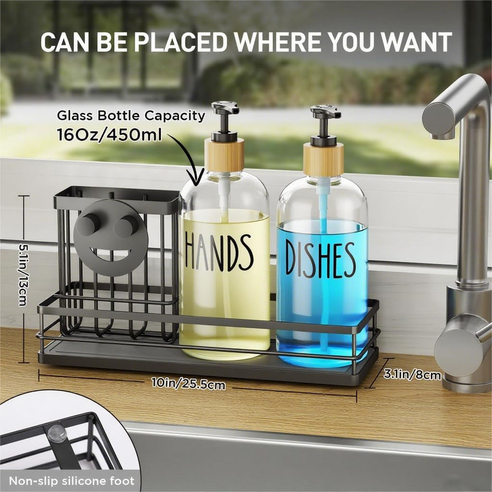 Moforoco Kitchen Dish Soap Dispenser Set, 16OZ Glass Bottle, Hand and Dish So...