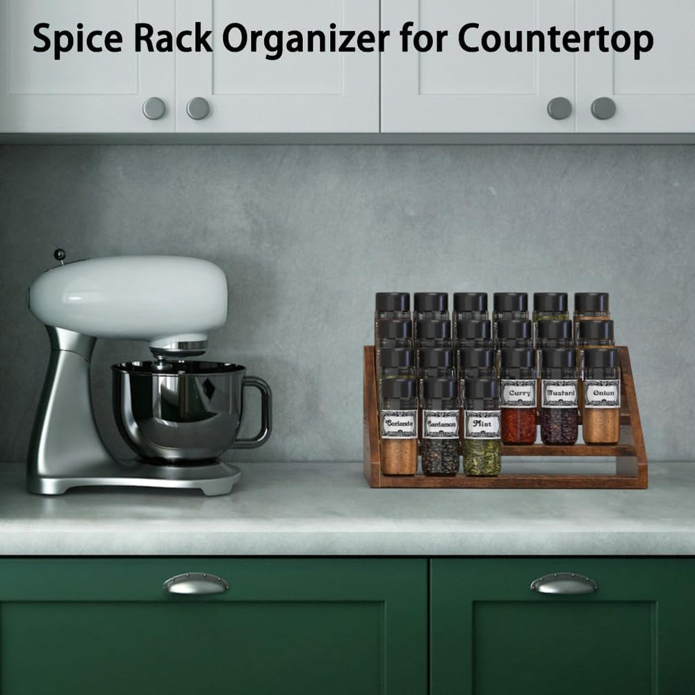 4 Step Spice Rack Organizer for Cabinet, Robust Wooden Display Riser Shelf Se...
