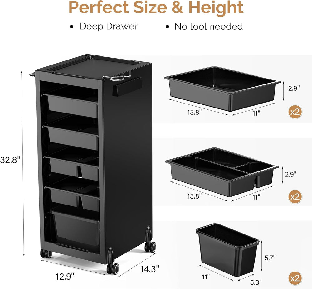 OmySalon Salon Trolley Cart with Wheels & 6 Drawers, Hair Cart Organizer ...