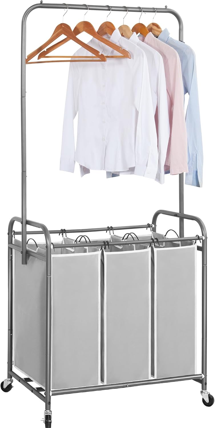 STORAGE MANIAC 136L Laundry Sorter with Hanging Bar, Portable, Removable Laun...
