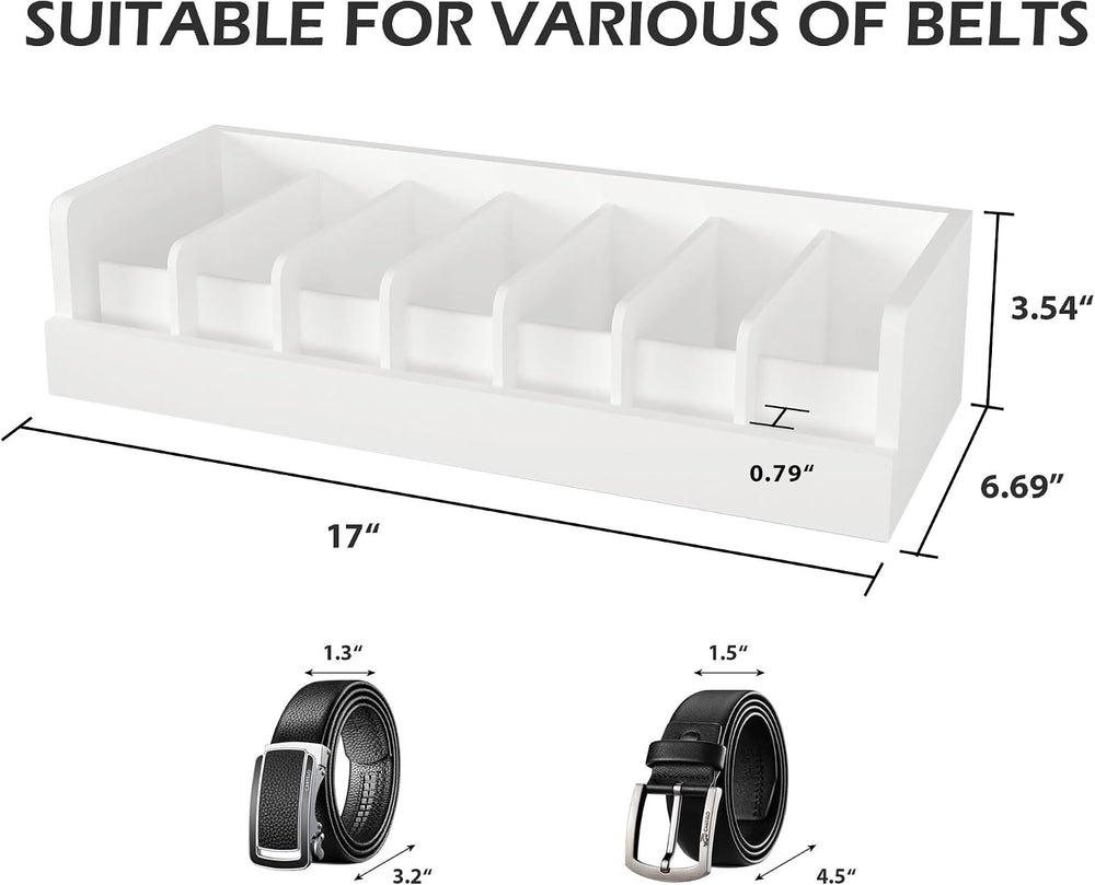 Belt Storage Organizer Box - 7 Grids Bamboo Belt Organizer for Closet | Woode...