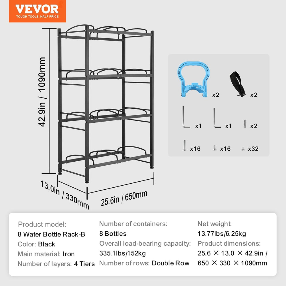 VEVOR 5 Gallon Water Jug Holder, 4 Tiers Double Row Heavy Duty Water Bottle R...