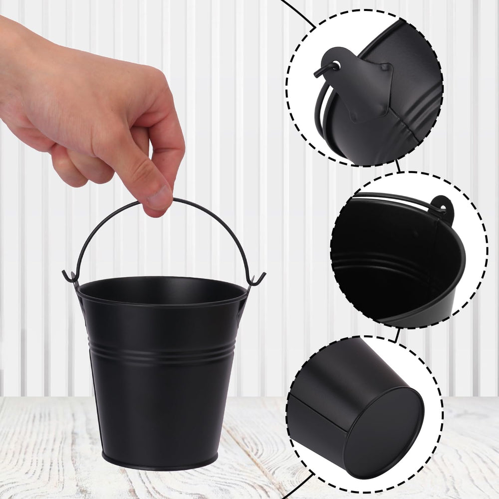 22 Pack 4 Inch Black Mini Metal Bucket, Elegant Galvanized Buckets with Handl...