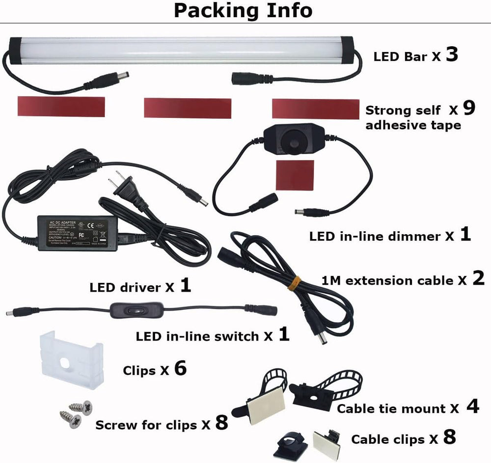 Litever Under Cabinet Light Kit Plug in, 3 LED Light Bars 20W Dimmable