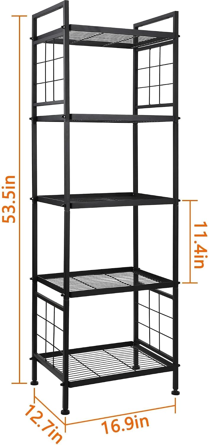 GIOTORENT 5-Wire Standing Book Shelf & Bookcase, Metal Storage Shelving U...