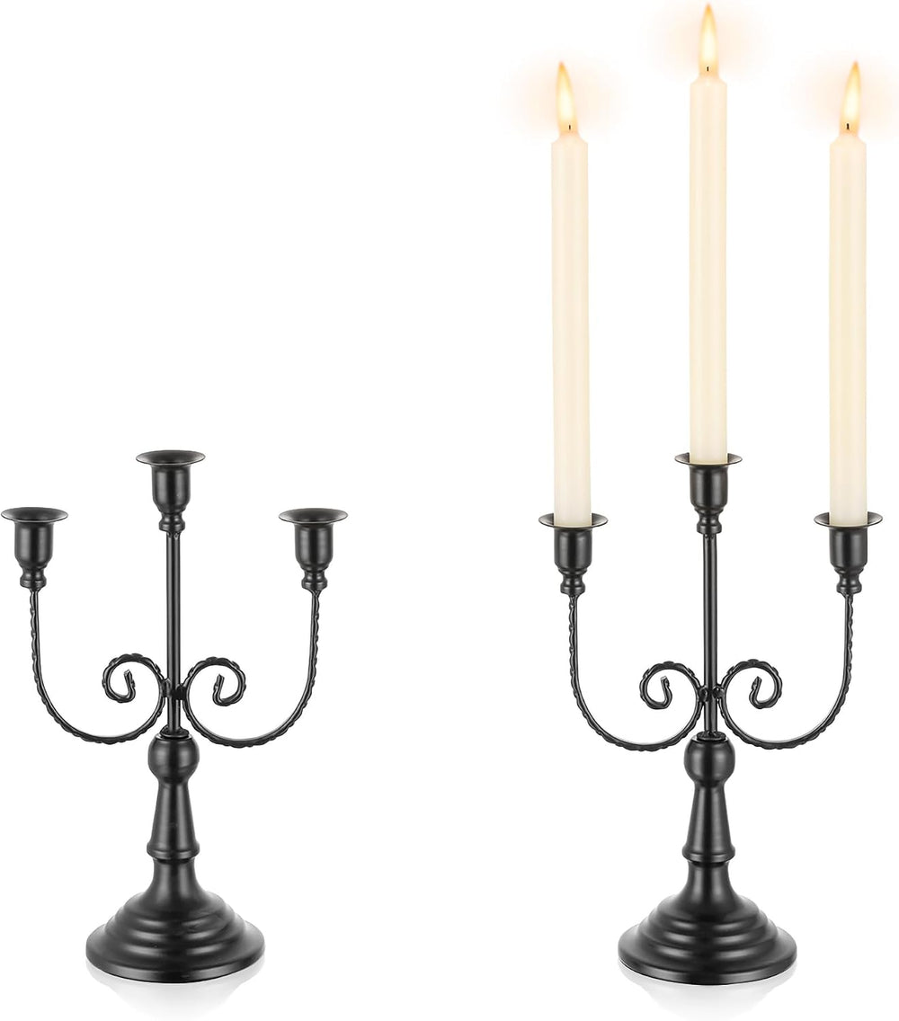 Romadedi Halloween Candelabra, Black 3-Arm Candle Holders, Set of 2