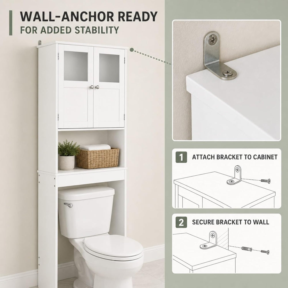 Bonnlo Over the Toilet Storage Cabinet with Adjustable Shelf White Bathroom F...