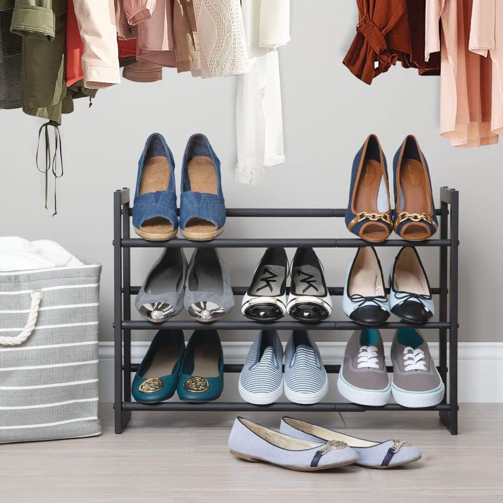 mDesign Metal 3 Tier Adjustable/Expandable Shoe and Boot Storage Organizer Ra...