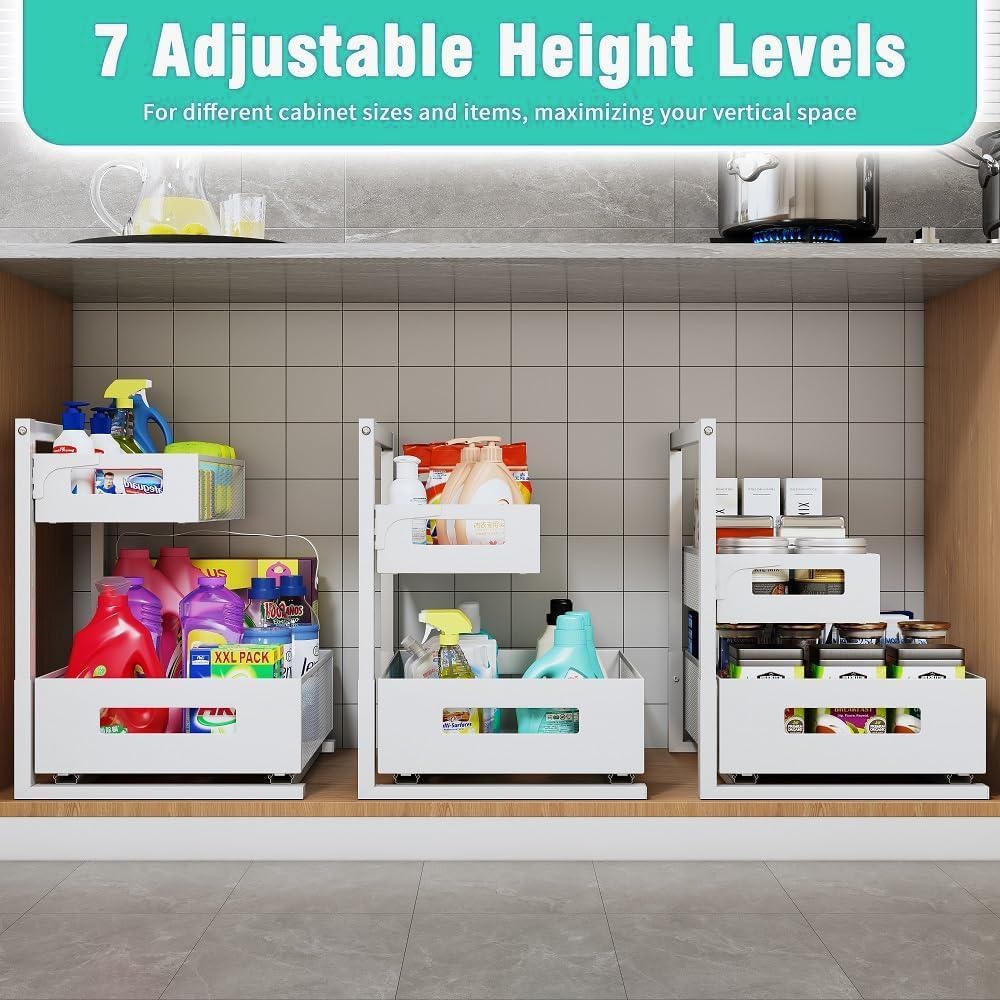 Petiza Under Sink Organizer Adjustable Height 2 Tier Bathroom Organizer Pull ...