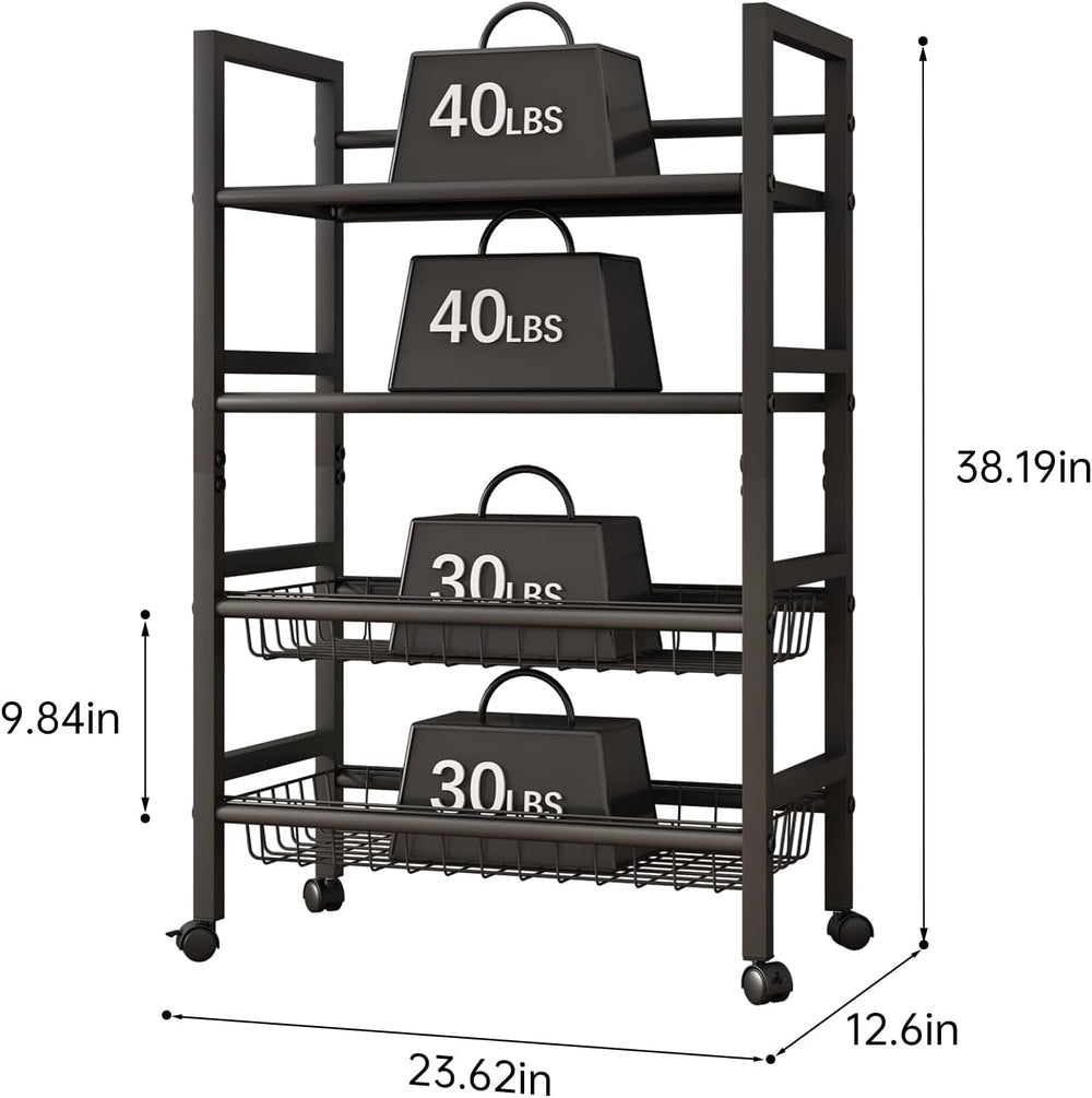 4-Tier Rolling Metal Storage Cart Mobile Organizer with Removable Grid Basket...