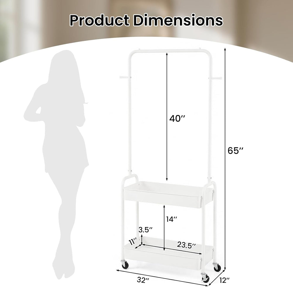 LDAILY Small Rolling Clothes Rack, Heavy Duty Clothing Rack with 2 Baskets, 4...