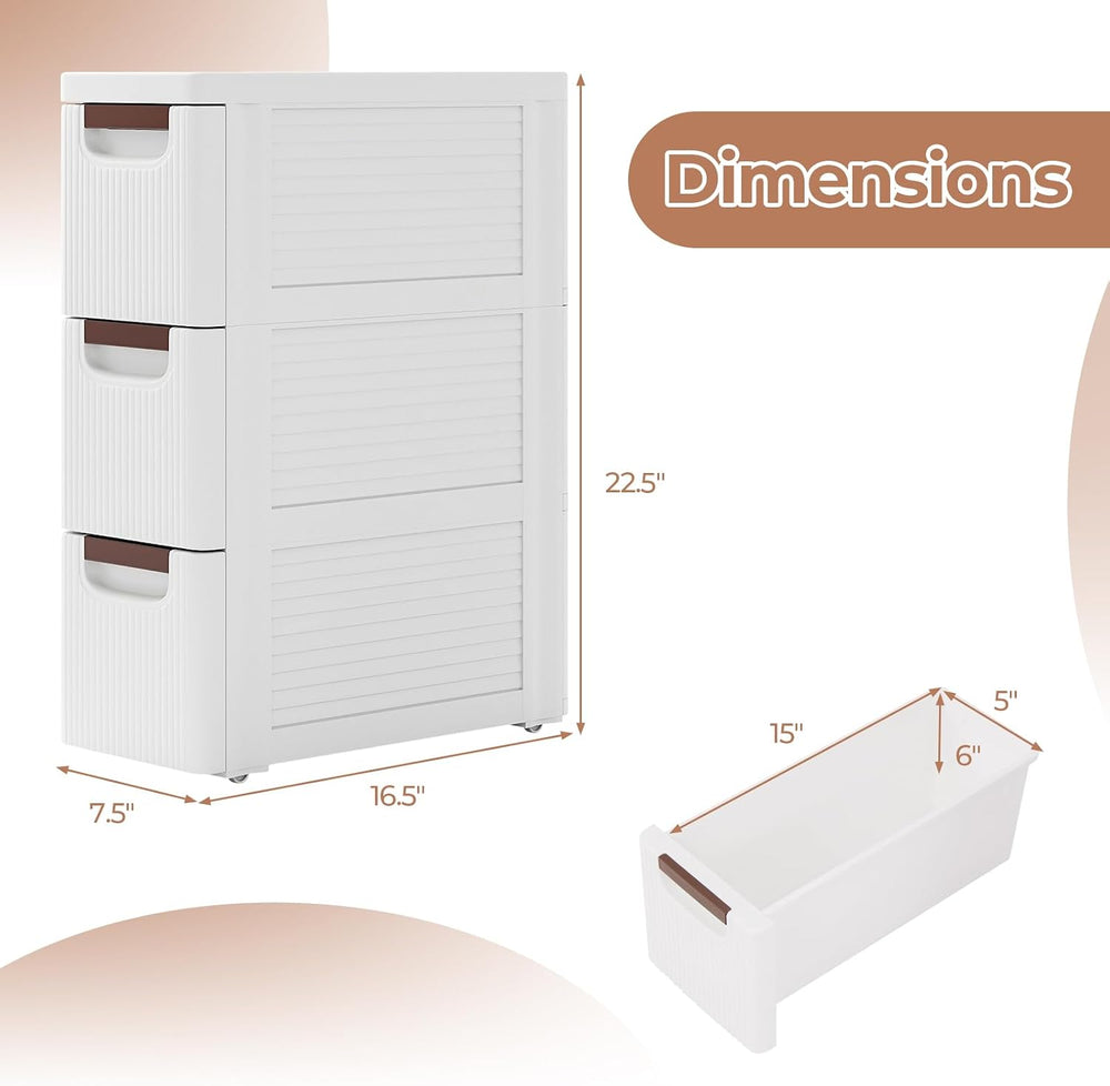 MAT EXPERT Narrow Storage Drawers, Slim Rolling Drawer Cart with Universal Wh...
