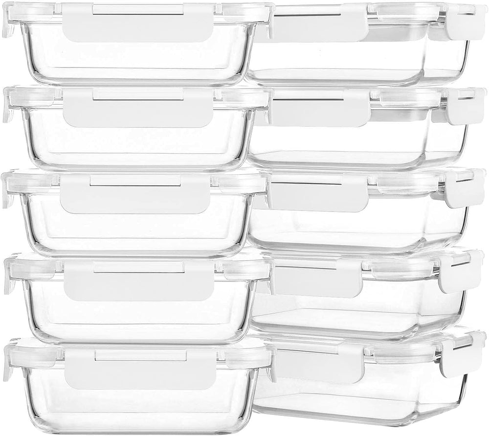 M MCIRCO 10 Pack,22 oz Glass Food Storage Containers with lids, White