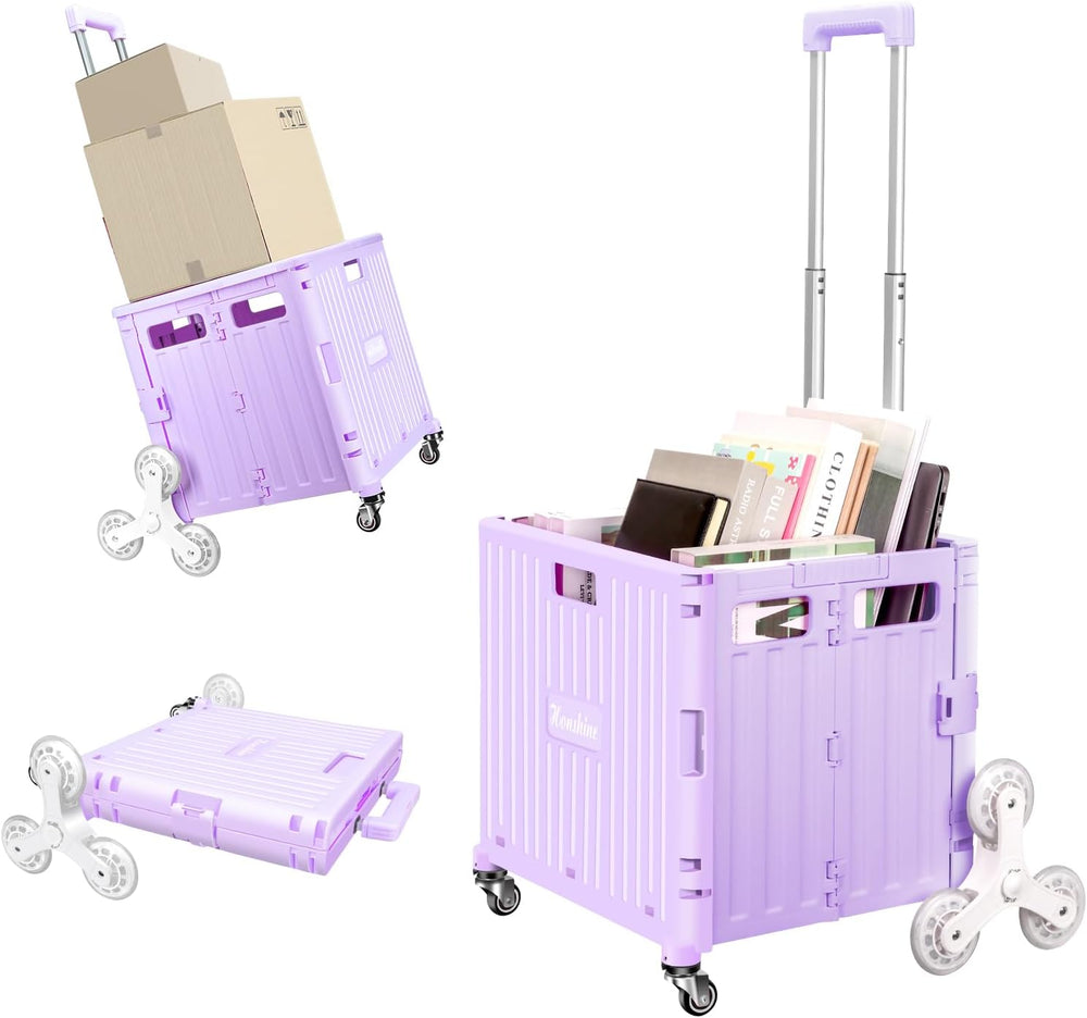 Rolling Crate with Stair Climbing Wheels, Foldable Utility Cart with Detachab...