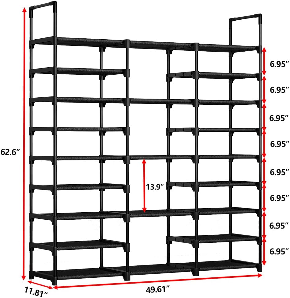 9-Tier Shoe Rack Organizer for 50-55 Pairs, Stackable Large Shoe Stand