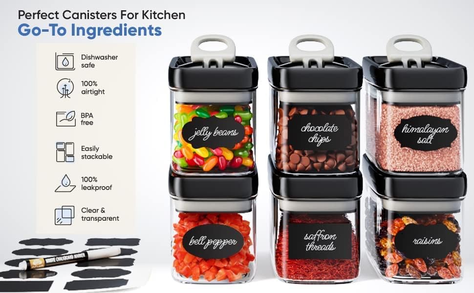 Chef's Path - Airtight Storage Boxes Set - 10 Labels and Markers - Kitche...