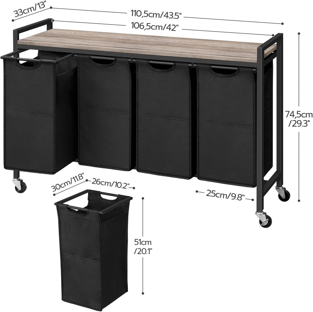 HOOBRO Laundry Sorter 4 Sections, Laundry Hamper with Wheels, 42 Gal (160 L),...