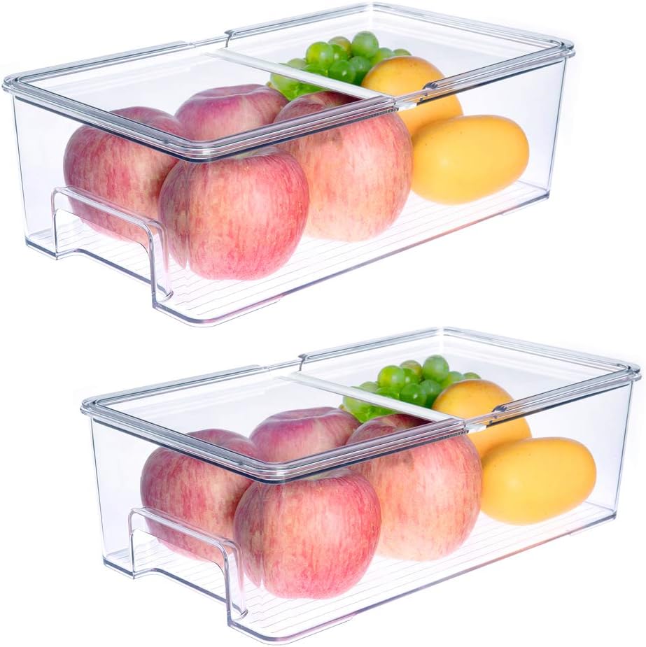 SANNO Vegetable Refrigerator Organizer Food Bins with lids Large Stackable Fr...