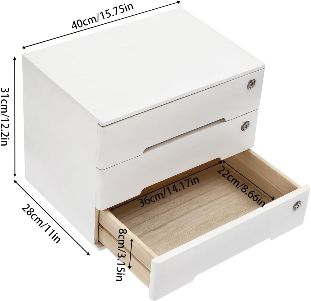 3 Drawers Wood Storage Box Wooden Storage Cabinet Organizer, Tabletop Storage...
