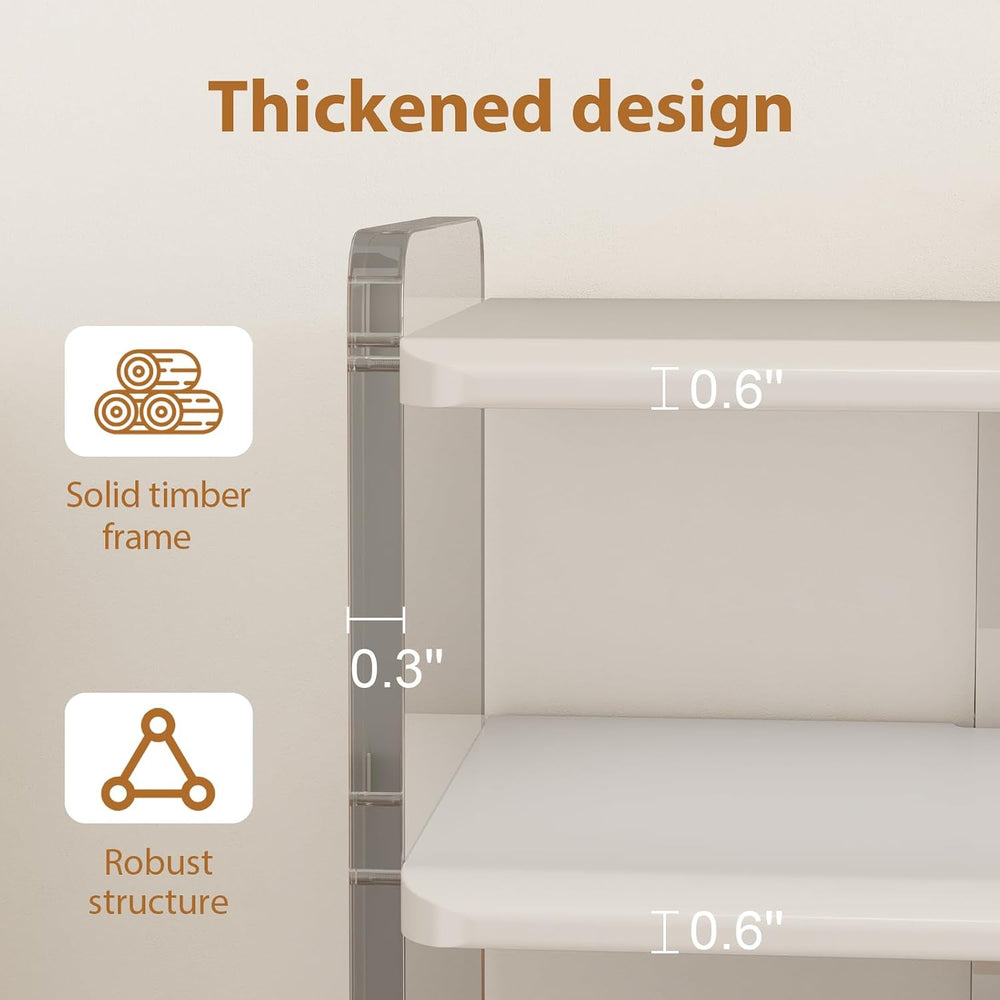 5-Tier Shoe Rack, Wood Acrylic Shoe Shelf, White, 18.9" W