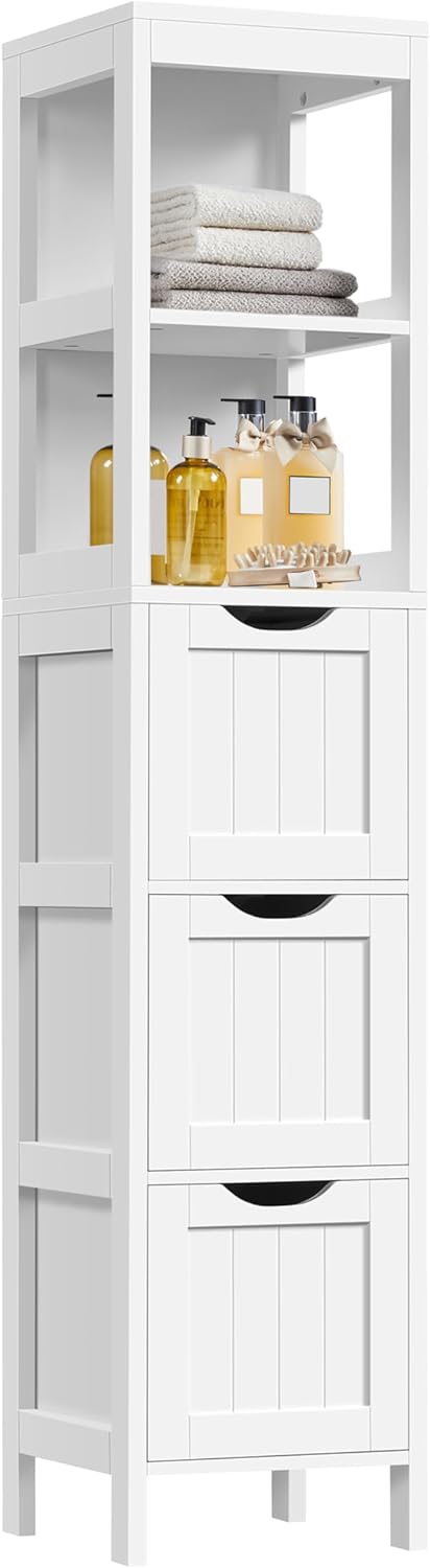 Yaheetech 56" Tall Narrow Bathroom Storage Cabinet with 3 Drawers, White