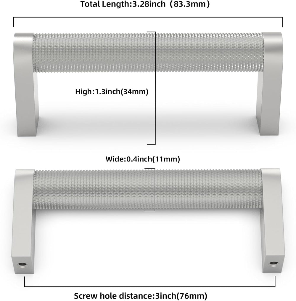 10 Pack Brushed Satin Nickel Cabinet Pulls knurled 3 Inch Hole Centers Kitche...