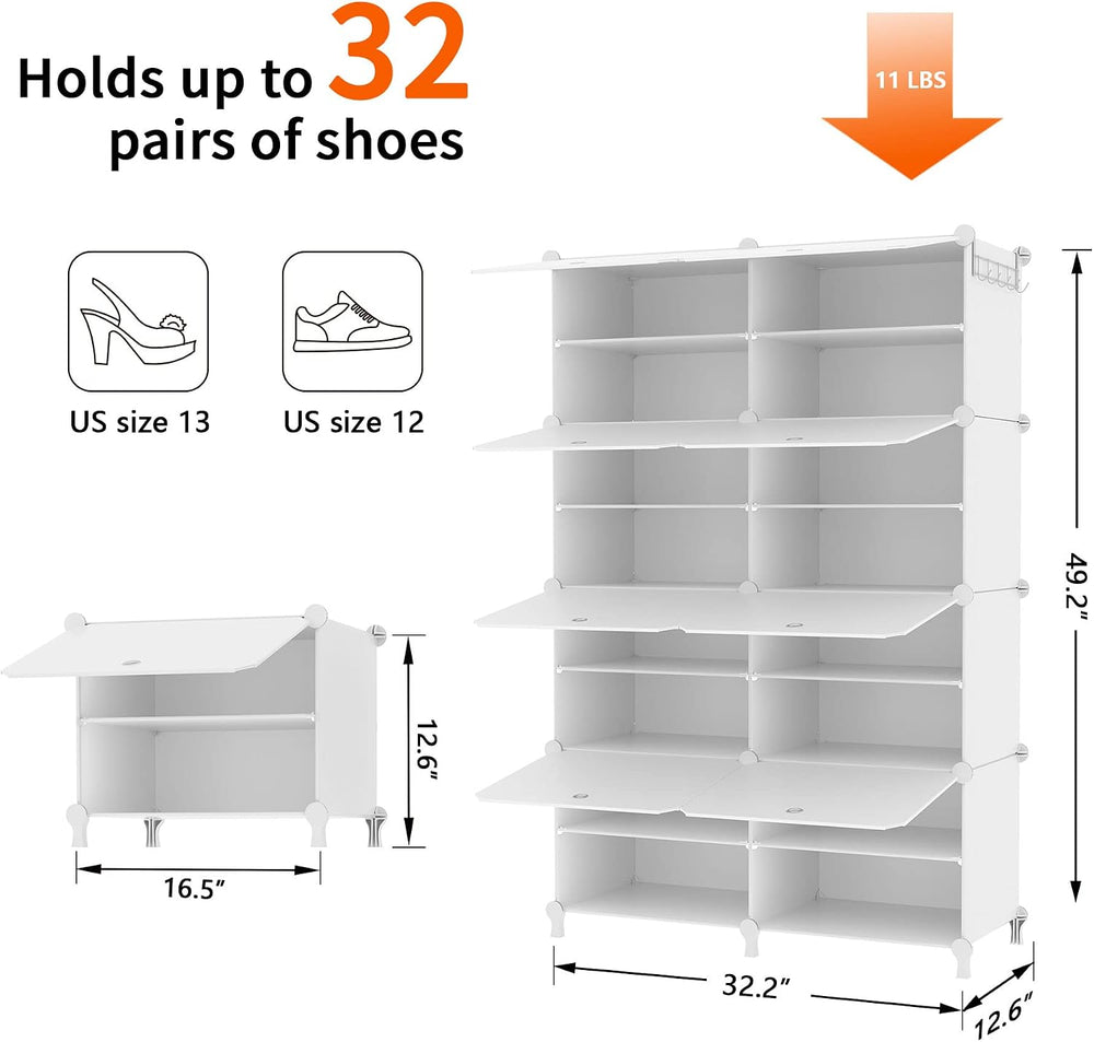AWTATOS 8 Tiers Shoe Rack Organizer, 32 Pair Shoe Storage Cabinet, White