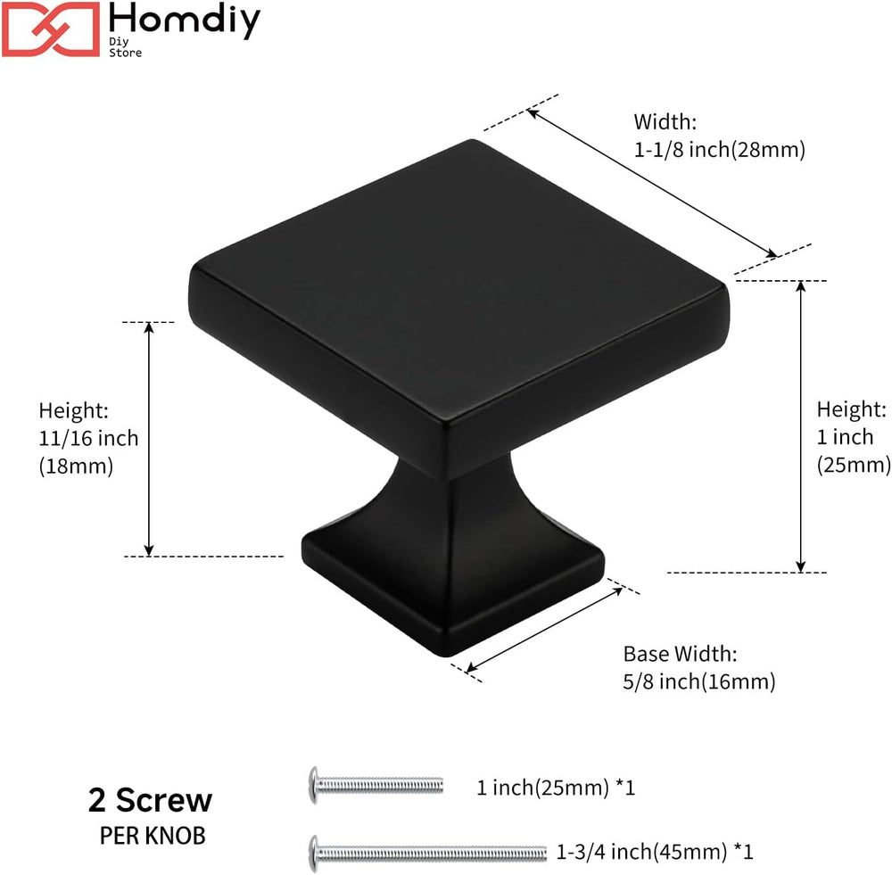 homdiy Black Cabinet Knobs 10 Pack Matte Black Square Cabinet Knobs