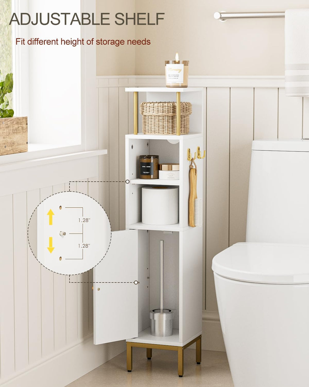 Bathroom Storage Cabinet,Small Corner Floor Cabinet with 2 Hook,Narrow Toilet...