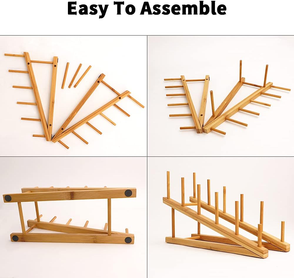 8 Pack Dish Rack Bamboo Drying Rack Wooden Plate Dish Rack Cabinet Organizer ...