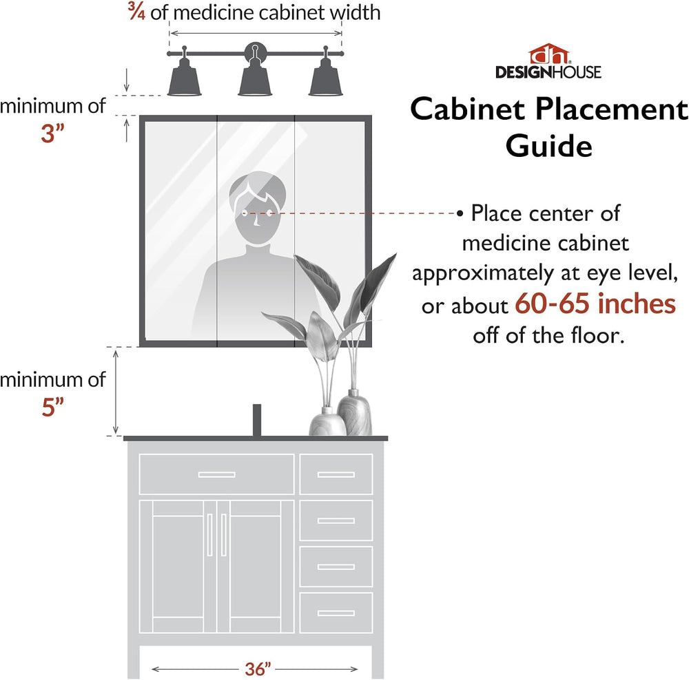 Design House Cyprus Medicine Cabinet, 3 Frameless Mirrored Doors, 2 Adjustabl...